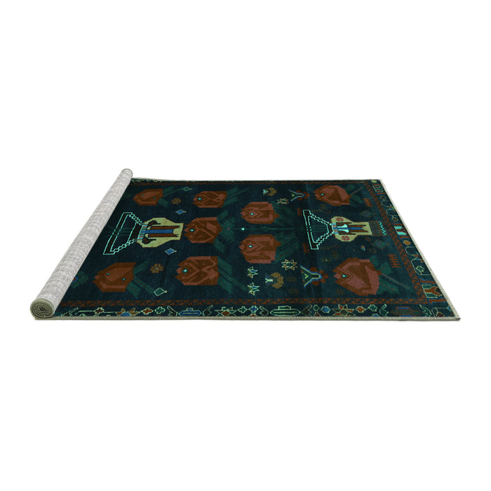 Sideview of Machine Washable Animal Turquoise Traditional Area Rugs, wshtr2426turq