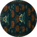 Round Machine Washable Animal Turquoise Traditional Area Rugs, wshtr2426turq