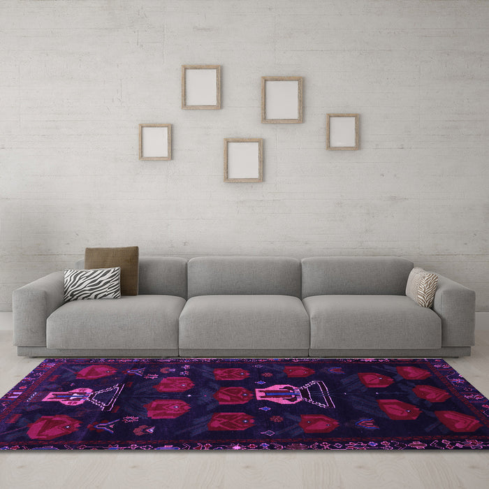 Machine Washable Animal Purple Traditional Area Rugs in a Living Room, wshtr2426pur