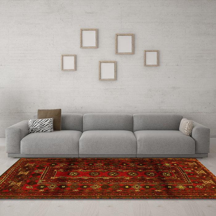 Machine Washable Persian Yellow Traditional Rug in a Living Room, wshtr2427yw