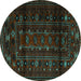 Round Machine Washable Persian Turquoise Traditional Area Rugs, wshtr2427turq