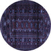 Round Machine Washable Persian Blue Traditional Rug, wshtr2427blu