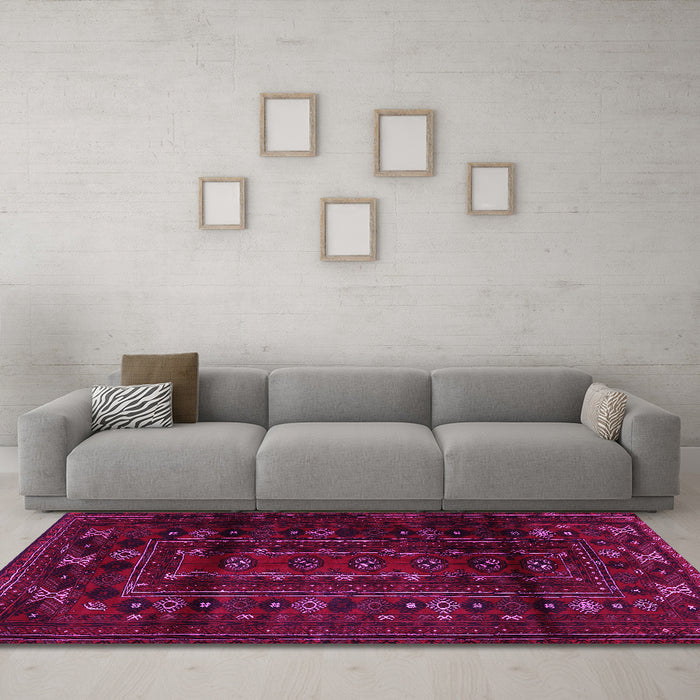 Machine Washable Persian Pink Traditional Rug in a Living Room, wshtr2427pnk