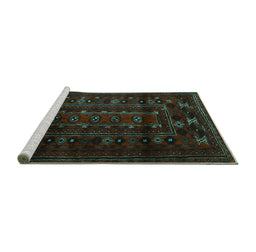 Sideview of Machine Washable Persian Turquoise Traditional Area Rugs, wshtr2427turq