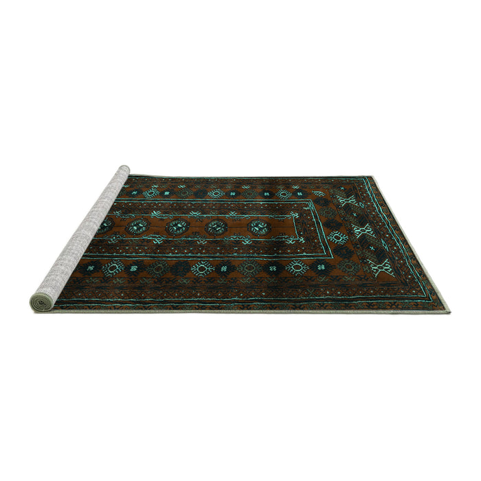 Sideview of Machine Washable Persian Turquoise Traditional Area Rugs, wshtr2427turq
