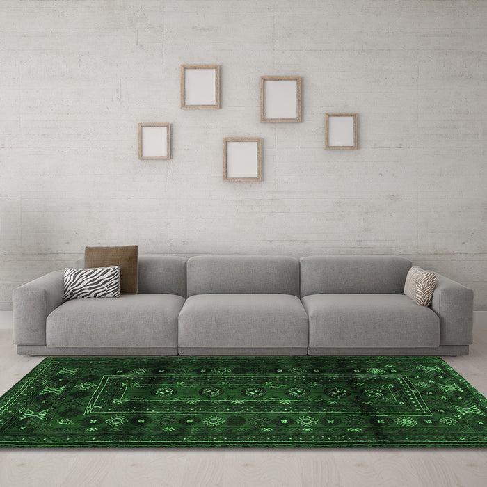 Machine Washable Persian Emerald Green Traditional Area Rugs in a Living Room,, wshtr2427emgrn