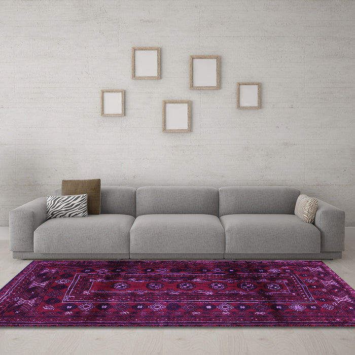 Machine Washable Persian Purple Traditional Area Rugs in a Living Room, wshtr2427pur