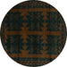Round Persian Turquoise Traditional Rug, tr2428turq
