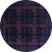 Round Machine Washable Persian Blue Traditional Rug, wshtr2428blu