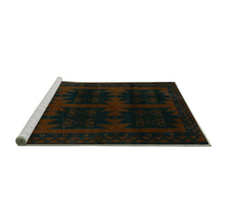 Sideview of Machine Washable Persian Turquoise Traditional Area Rugs, wshtr2428turq