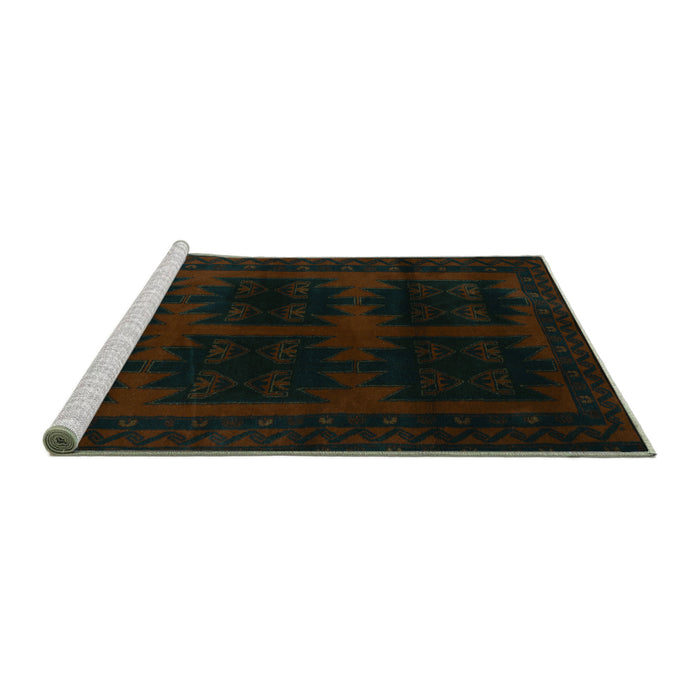 Sideview of Machine Washable Persian Turquoise Traditional Area Rugs, wshtr2428turq