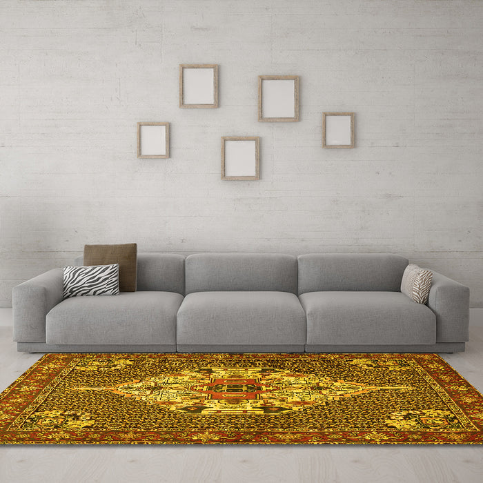 Machine Washable Persian Yellow Traditional Rug in a Living Room, wshtr2429yw