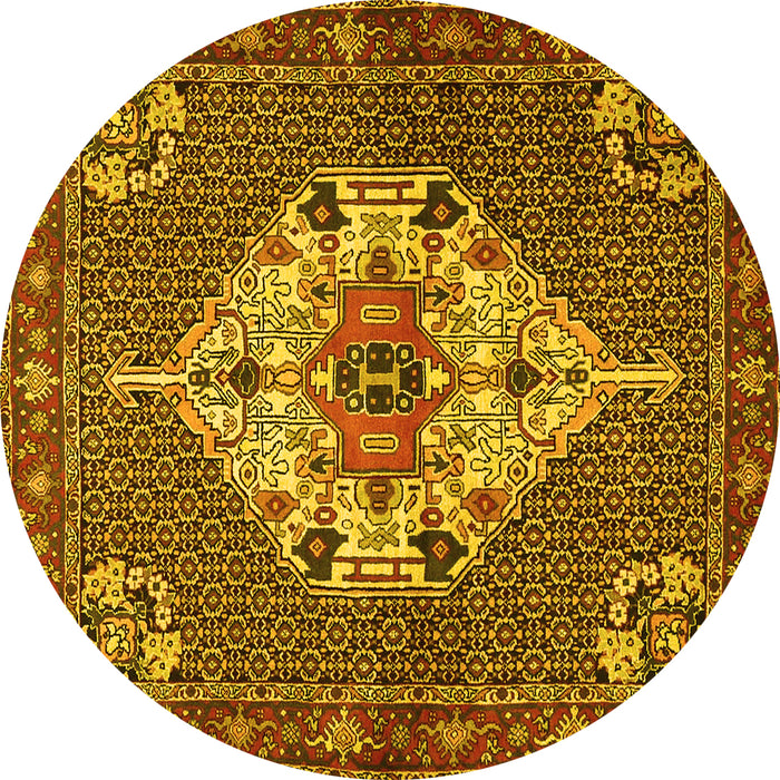 Round Machine Washable Persian Yellow Traditional Rug, wshtr2429yw