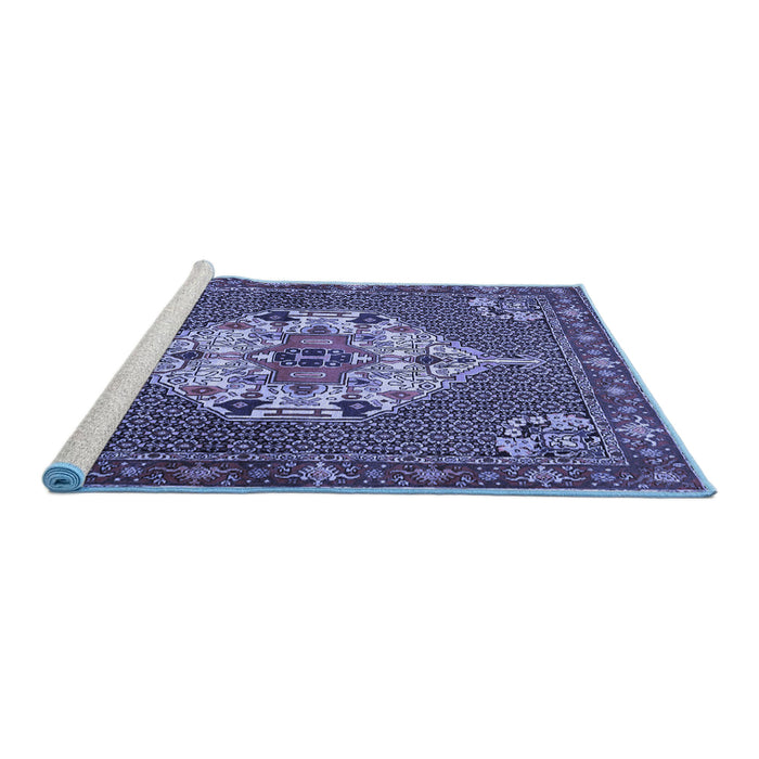 Sideview of Machine Washable Persian Blue Traditional Rug, wshtr2429blu