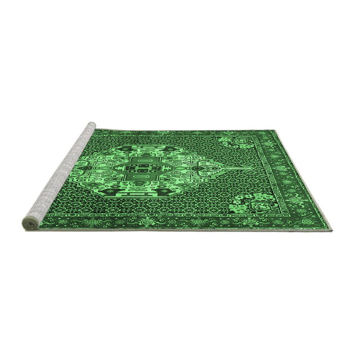 Sideview of Machine Washable Persian Emerald Green Traditional Area Rugs, wshtr2429emgrn