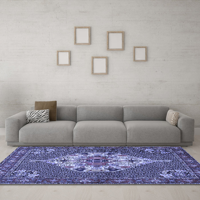Machine Washable Persian Blue Traditional Rug in a Living Room, wshtr2429blu