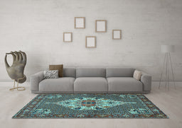 Machine Washable Persian Light Blue Traditional Rug in a Living Room, wshtr2429lblu