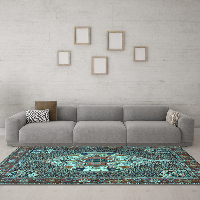 Machine Washable Persian Light Blue Traditional Rug in a Living Room, wshtr2429lblu