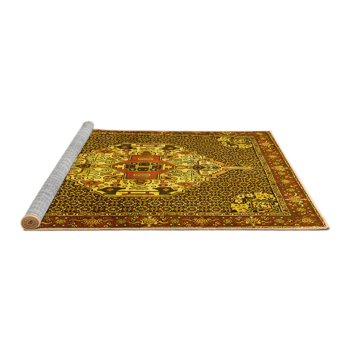 Sideview of Machine Washable Persian Yellow Traditional Rug, wshtr2429yw