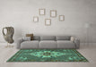 Machine Washable Persian Turquoise Traditional Area Rugs in a Living Room,, wshtr2429turq