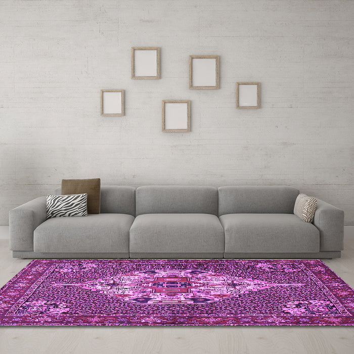 Machine Washable Persian Purple Traditional Area Rugs in a Living Room, wshtr2429pur