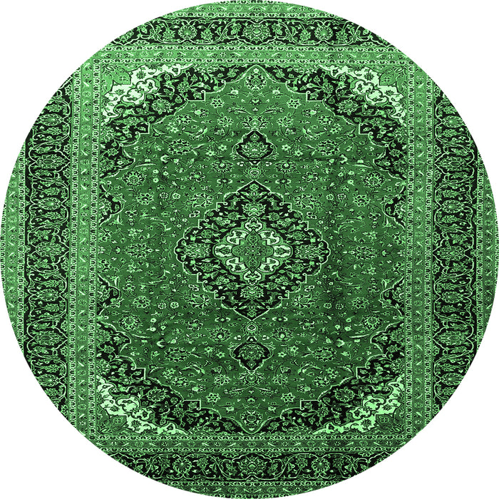Round Machine Washable Medallion Emerald Green Traditional Area Rugs, wshtr242emgrn