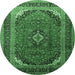 Round Machine Washable Medallion Emerald Green Traditional Area Rugs, wshtr242emgrn