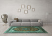 Machine Washable Medallion Turquoise Traditional Area Rugs in a Living Room,, wshtr242turq