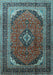 Machine Washable Medallion Light Blue Traditional Rug, wshtr242lblu