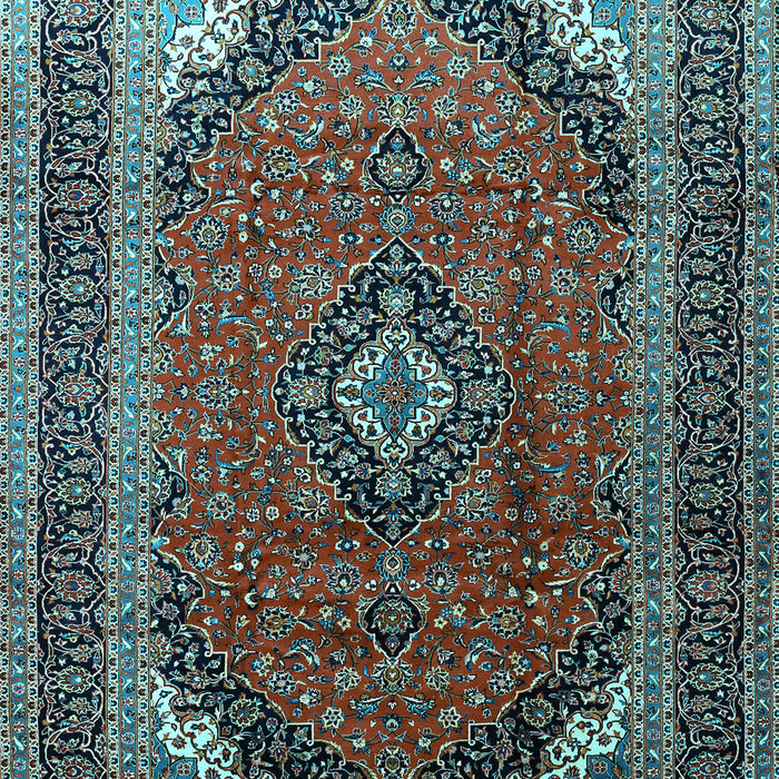 Machine Washable Medallion Light Blue Traditional Rug, wshtr242lblu