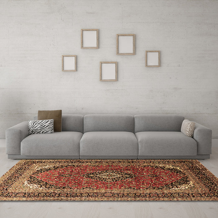 Machine Washable Medallion Brown Traditional Rug in a Living Room,, wshtr242brn