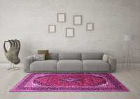 Machine Washable Medallion Pink Traditional Rug, wshtr242pnk