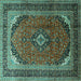 Square Medallion Turquoise Traditional Rug, tr242turq