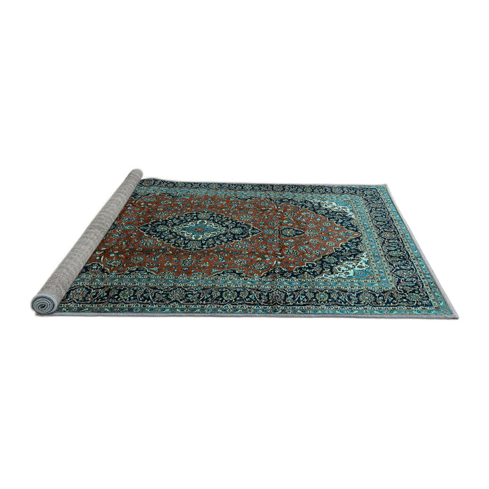 Sideview of Machine Washable Medallion Light Blue Traditional Rug, wshtr242lblu