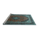 Sideview of Machine Washable Medallion Light Blue Traditional Rug, wshtr242lblu