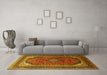 Machine Washable Medallion Yellow Traditional Rug in a Living Room, wshtr242yw