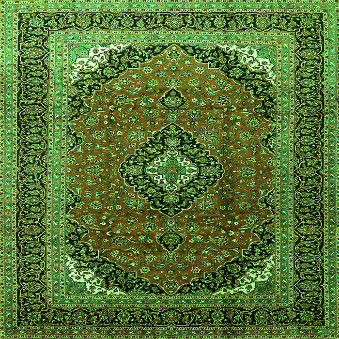 Round Machine Washable Medallion Green Traditional Area Rugs, wshtr242grn