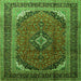 Round Machine Washable Medallion Green Traditional Area Rugs, wshtr242grn