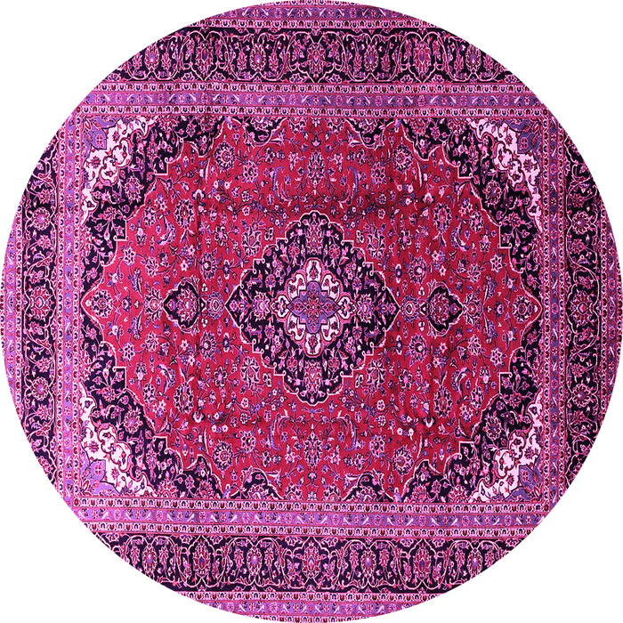 Round Machine Washable Medallion Pink Traditional Rug, wshtr242pnk