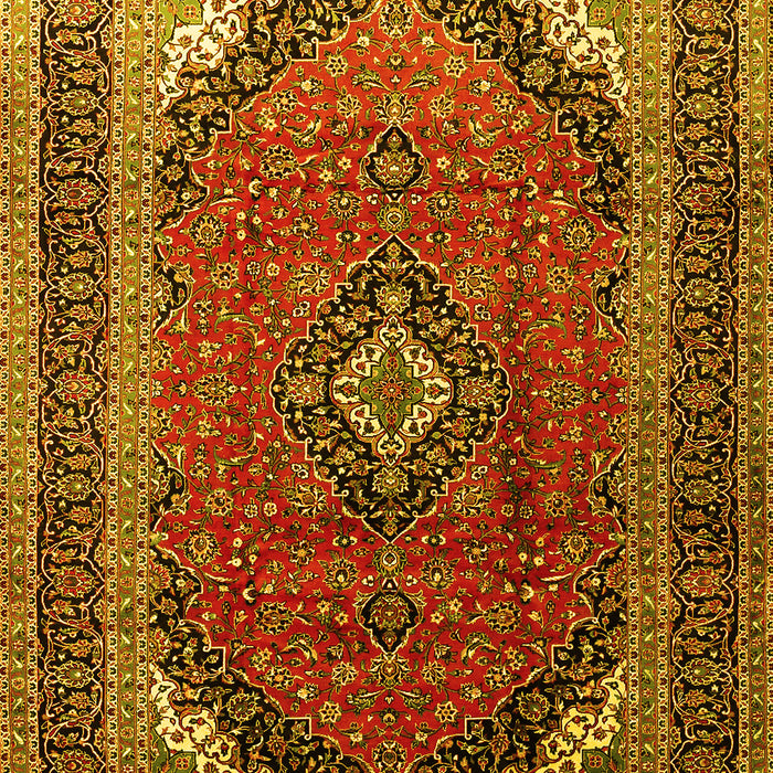 Machine Washable Medallion Yellow Traditional Rug, wshtr242yw