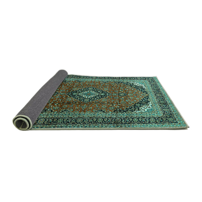 Sideview of Medallion Turquoise Traditional Rug, tr242turq