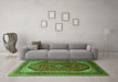 Machine Washable Medallion Green Traditional Area Rugs in a Living Room,, wshtr242grn