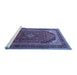 Sideview of Machine Washable Medallion Blue Traditional Rug, wshtr242blu