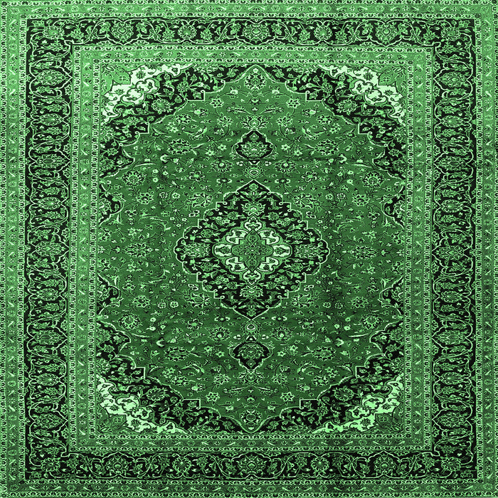 Square Machine Washable Medallion Emerald Green Traditional Area Rugs, wshtr242emgrn