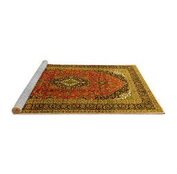 Sideview of Machine Washable Medallion Yellow Traditional Rug, wshtr242yw
