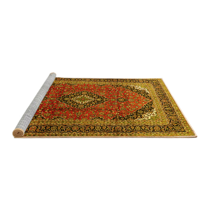 Sideview of Machine Washable Medallion Yellow Traditional Rug, wshtr242yw