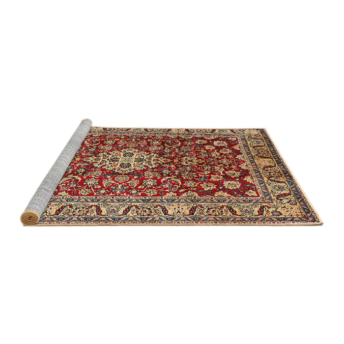 Sideview of Machine Washable Traditional Saffron Red Rug, wshtr243