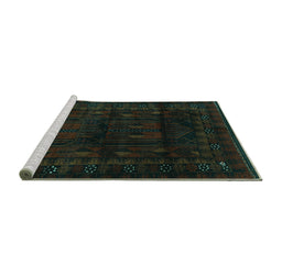 Sideview of Machine Washable Persian Turquoise Traditional Area Rugs, wshtr2430turq