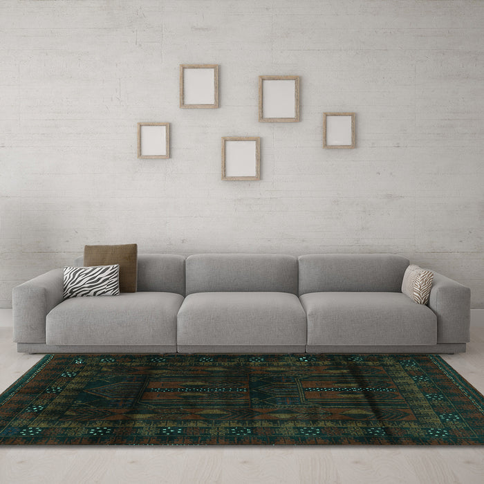 Machine Washable Persian Turquoise Traditional Area Rugs in a Living Room,, wshtr2430turq