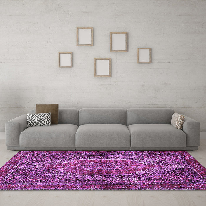 Machine Washable Persian Purple Traditional Area Rugs in a Living Room, wshtr2431pur